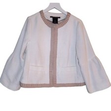 Mark Zunino Jacket Size Small Cream Beige Neutral Bell Sleeve Tweed Pockets