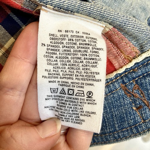 Pilcro and the Letterpress Denim Jean Jacket Plaid Flannel Leather Sz M Cropped - Bild 10 von 24