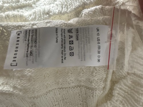 Warehouse Knitted Dress Size 10 White/Ivory Crochet Look Square Neck - Picture 5 of 6