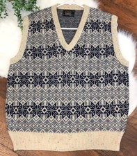 Vintage Orlon By Campus Sweater Vest Womens Medium Tan Navy Blue