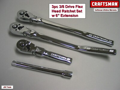 #ad CRAFTSMAN 3 pc RATCHET SET 3 8 DRIVE ALL FLEX HEAD 72T LONG STUBBY OFFSET $139.95