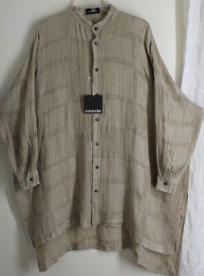 NWT Eskandar Sz 0 Natural Gold Beige Crinkled Patchwork 38'' Long Tunic Shirt Top