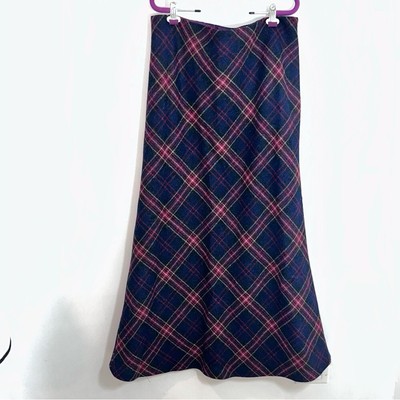 Boden British Tweed by Moon Wool A-Line Midi Skirt in Blue and Red