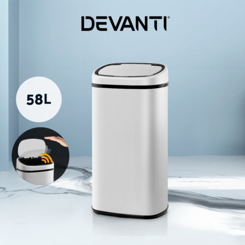 Devanti 58L Motion Sensor Bin Rubbish Automatic Trash Can Kitchen White - Picture 1 of 11
