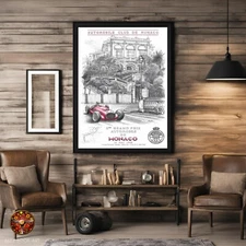1948 Monaco Grand Prix Vintage Poster Ferrari Race Car Racing History Art Print
