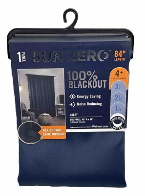 Sun Zero Avery 100% Blackout Rod Pocket Curtain Panel, 40'' X 84'', Navy