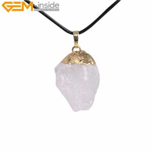 Authentic Pendant Natural Gold Plated Raw Crude Quartz Gemstone Freeform Necklace Jewelry