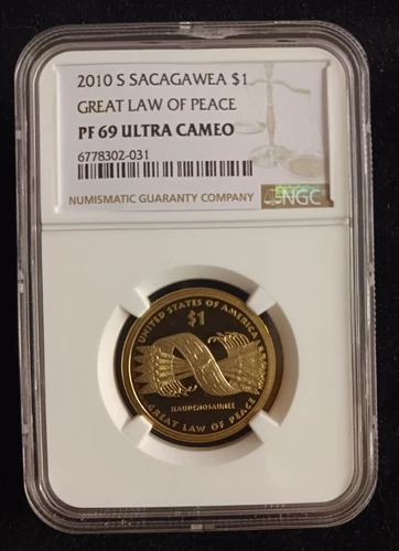 2010(S) NGC PF 69 ULTRA CAMEO Great Law of Peace Sacagawea Dollar Coin