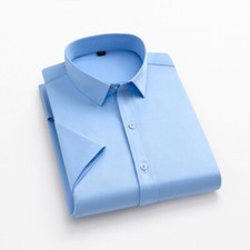 New Men's Dress Shirts Short Sleeves Formal Business Slim Elastic Casual Shirts