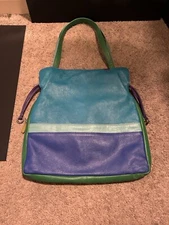 ili Leather Drawstring Shoulder Bag Purse Green Blue Purple