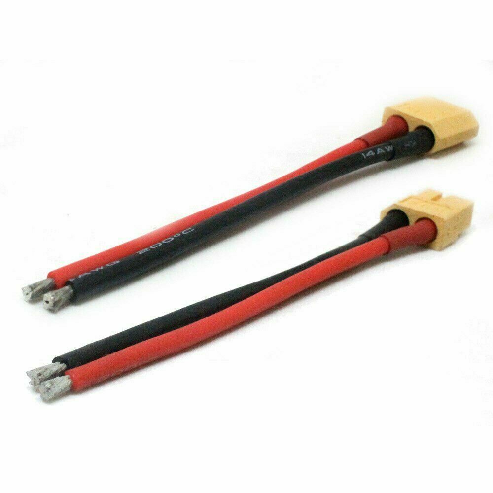 Lot de 2 XT60 Connecteur Mâle à Femelle avec Fil de 30cm 14AWG, Rallonges de Câble XT60 Mâle vers Femelle Connecteurs, 2 Paires XT60 Bullet Connectors Plugs avec Thermorétractable