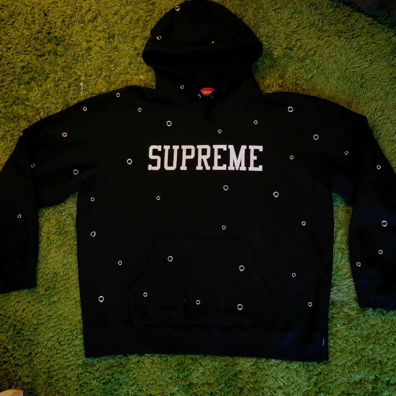 Authentique pull à capuche Supreme Eyelet noir taille XL