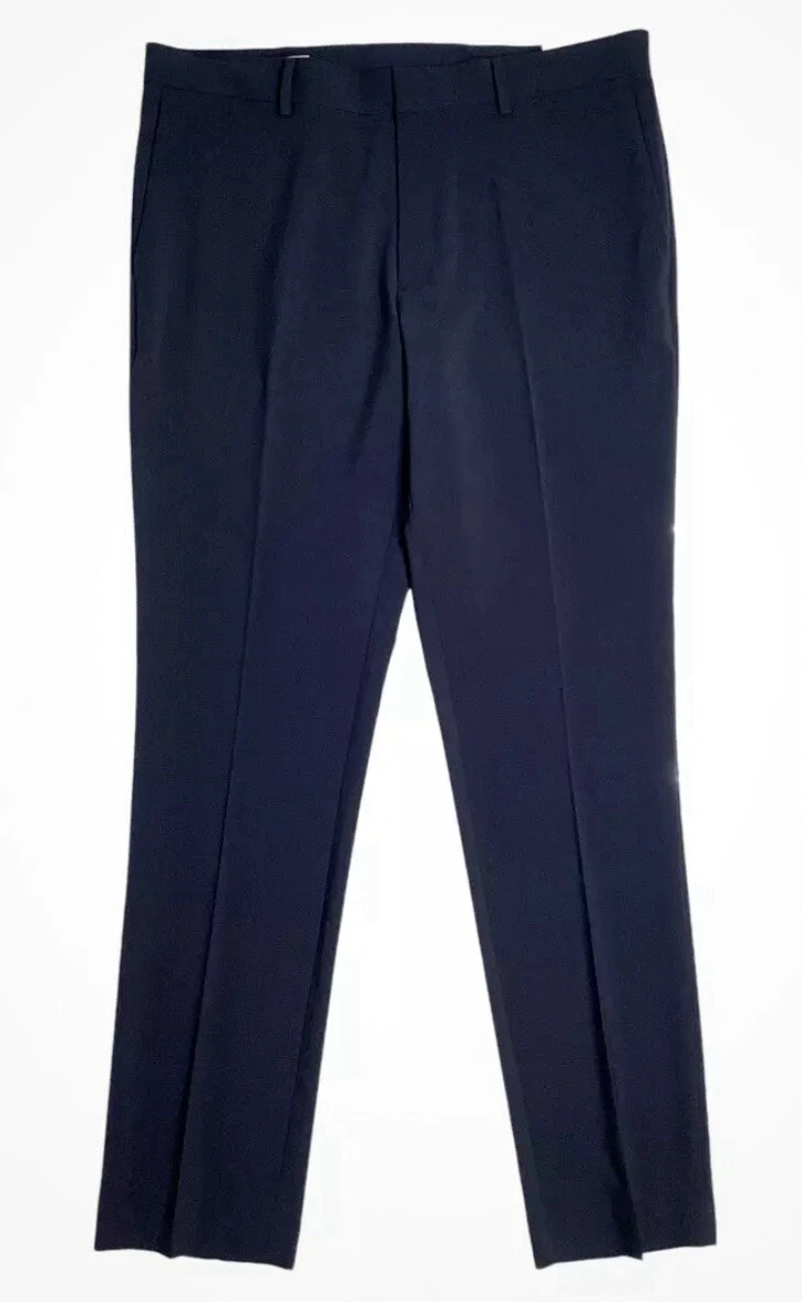 Perry Ellis Portfolio Men's Slim Fit Flat Front Pants 34x34 Dark Saphire Blue
