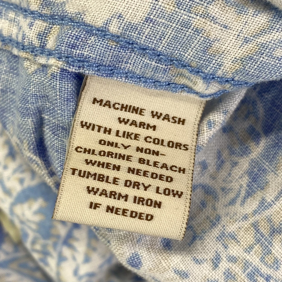 Camisa Caribeña Para Hombre XL Azul Blanco Cachemira Lino Abotonada Manga Corta Informal Foto 4 de 4