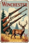 Vintage Rifle and Deer Hunting Metal Sign Wall Decor 8 x 12 inch