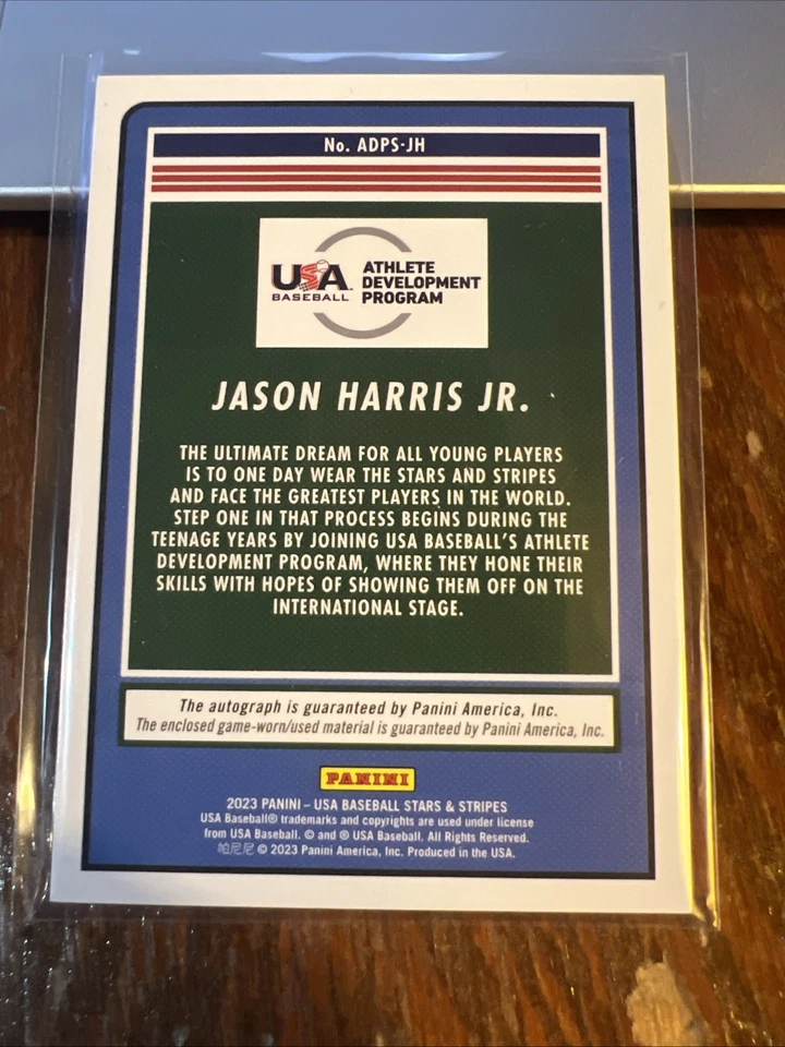 Jason Harris Jr 2023 Panini USA Baseball Stars & Stripes Materials Auto #ADPS-JH - Image 4 of 4