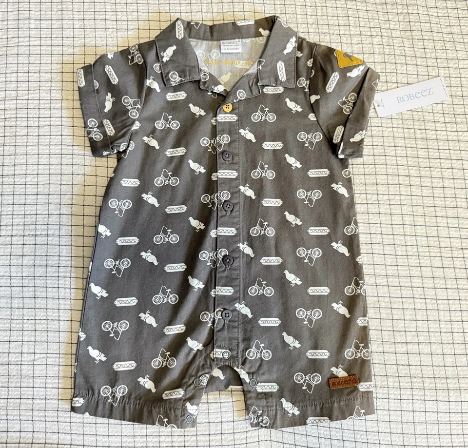 Robeez Bebé Niño Talla 3-6m Manga Corta Animales Una Pieza Conjunto Mameluco Nuevo Con Etiquetas Foto 3 de 4