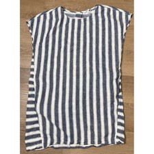 Madewell Women's Linen Blend Striped Button Back Casual Midi Dress Size L