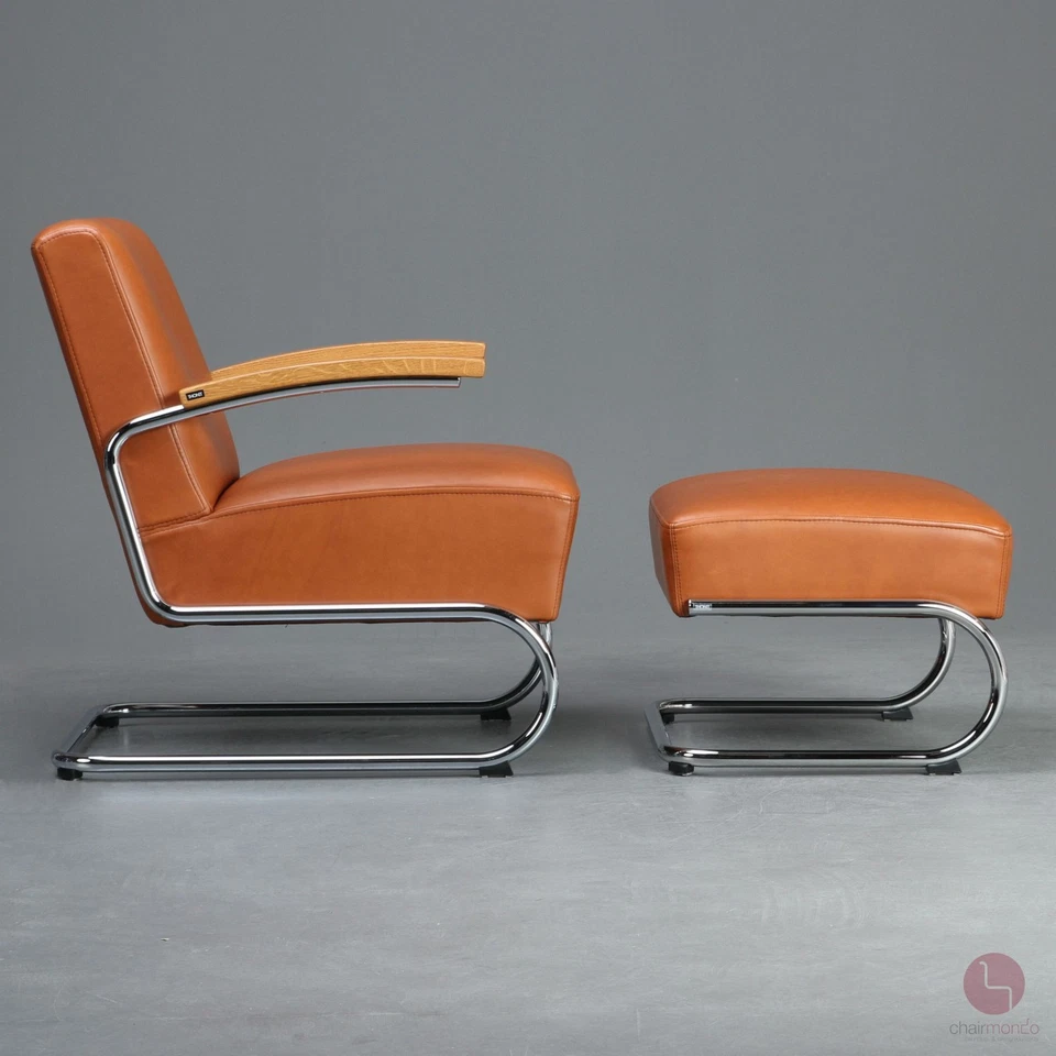Thonet S411 Freischwinger Sessel + Ottoman + Cognac Pure Materials Leder TOP - Bild 3 von 4