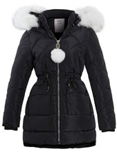 Girls Padded Parka Coat Ages 4 7 8 10 12 13 14 Years Jacket Faux Fur Black Pinl