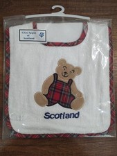Glen Appin of Scotland Infant Baby Bib Teddy Bear Red Green Plaid Terry Cloth