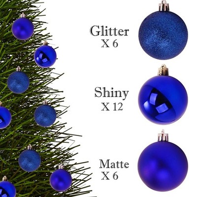 Emopeak 24 Stück Mini Weihnachtskugeln Ornamente für Weihnachtsbaum - 1,2 Zoll blau