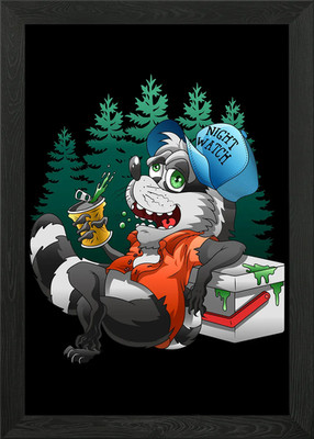 Lustiges gerahmtes Wandbild Waschbär Trinkteam Poster Leinwanddruck Bild