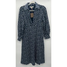 NWT Boden Pip Zip-Up Ponte Midi Dress French Navy, Painted Dot Size 4 Petite
