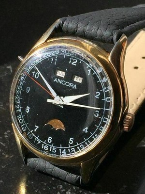 vintage Ancor triple calendar moonphase watch high grade Valjoux 90 caliber