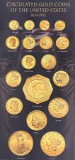 Large 18"X37.5" Poster (NOT ACTUAL COINS) US Circulated Gold Coins 1834 to 1933