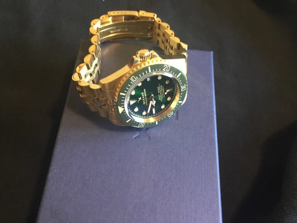 Автоматические дайверские часы Ocean X Sharkmasterv винтажной серии золотистый зеленый циферблат - Изображение 4 из 4