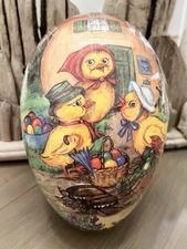 XL Vintage German Paper Mache Easter Egg Chicks Bugs Frog Mushroom 10" (F)