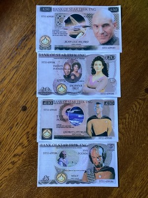 Star Trek TNG Sammler Banknoten Set 4 Scheine.