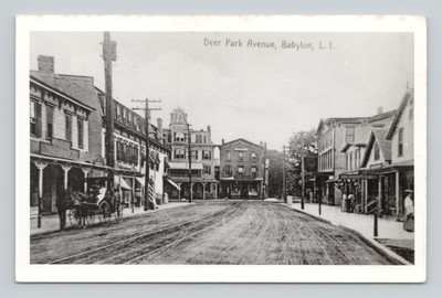 RPPC Reproduction Postcard Deer Park Ave Babylon Long Island NY Horse Buggy
