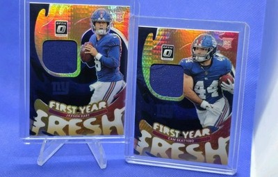 2025 Panini Donruss Optic First Year Fresh Cam Skattebo & Jaxson Dart Blue Hyper