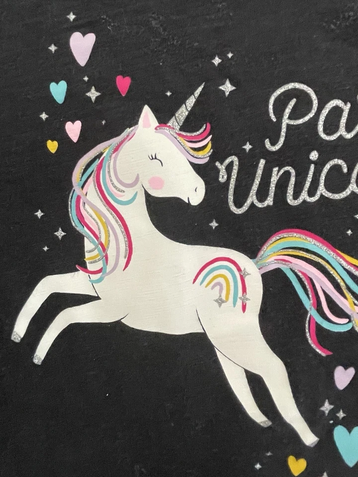 Camisa de manga larga Jumping Beans para niñas pequeñas parte unicornio 100 % algodón negra 4T Foto 4 de 4