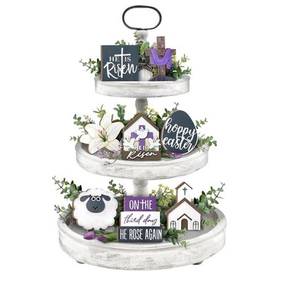 Easter Tiered Tray Decor, Farmhouse Tray Decorations, Happy Easter He is Rise...