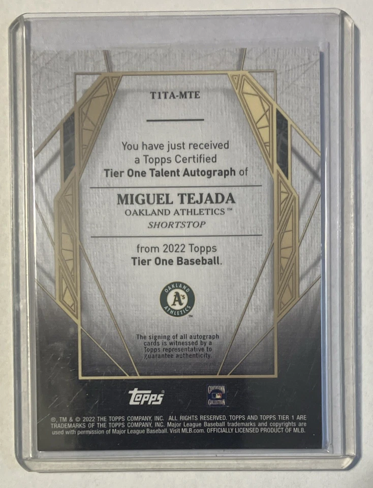 Autógrafos de talento Topps Tier One 2022 - Tier One Miguel Tejada #T1TA-MTE/299 AU Foto 3 de 3