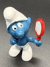  B Vintage Smurfs Vanity Smurf with Mirror 1972 Schleich Peyo Hong Kong Figure