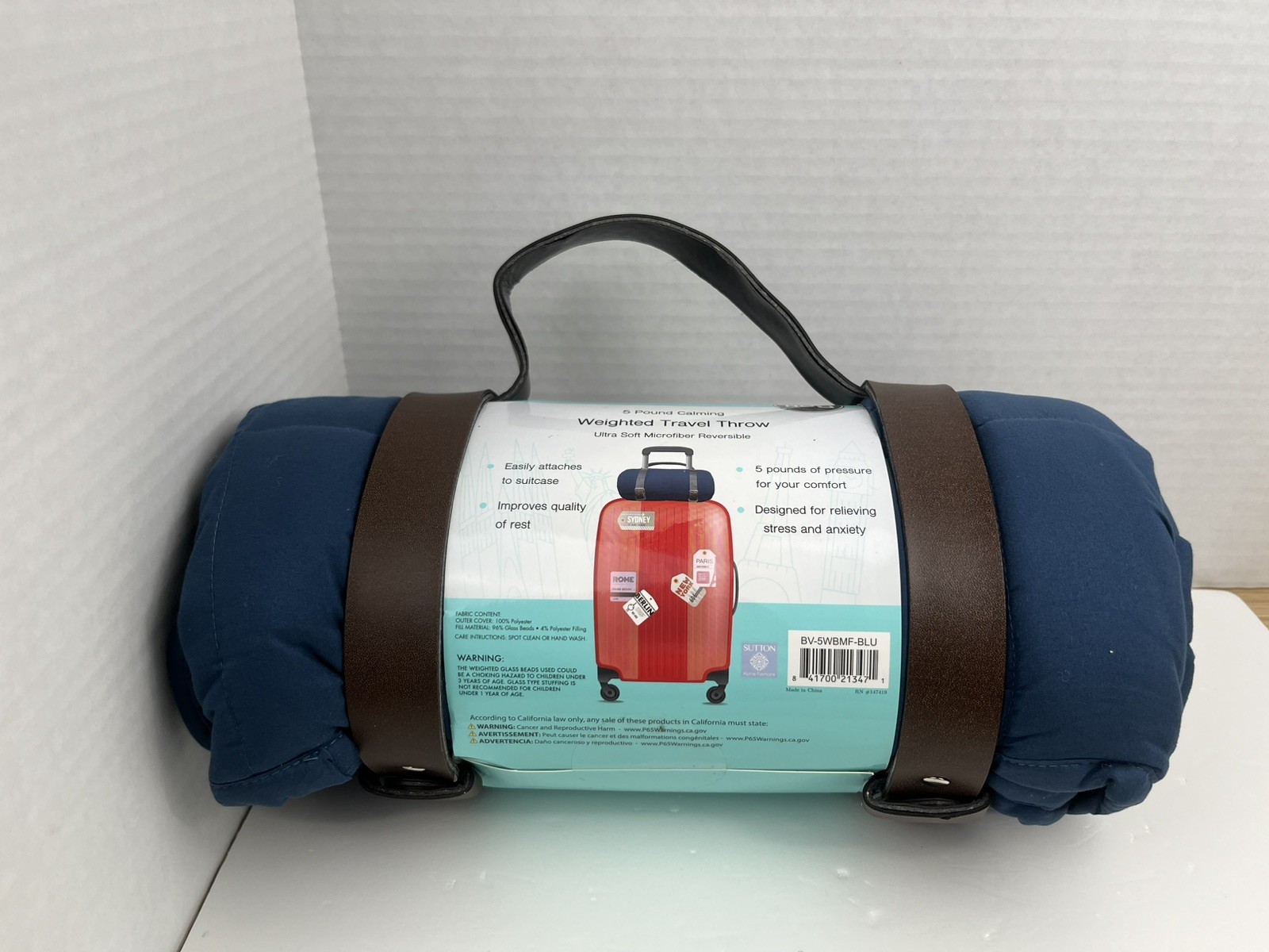 Bon Voyage 5lb Weighted Travel Blanket 40x50 Navy Blue NWT-image