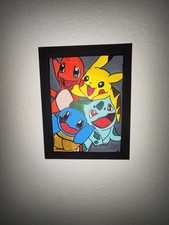 Hand-Painted Pok mon Original Starters  Pikachu Canvas Art