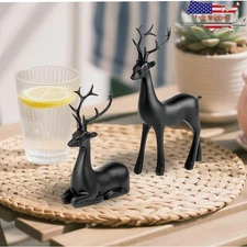 Black Reindeer Christmas Decor Set Nordic Figurines Holiday Home Styling New