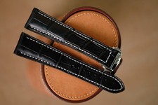 Handmade black Omega strap size 20/18 with clasp can change size length 