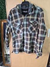 Stone Mountain Men's XL Brown/Lt. Blue Plaid Fleece Lined Hooded Shirt Jacket