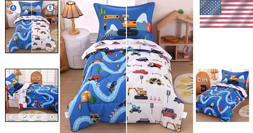 Juego de ropa de cama para niños pequeños vehículos de construcción Foto 2 de 4