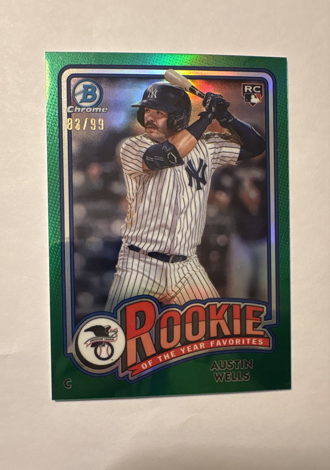 2024 Bowman - Rookie of the Year Favorites Austin Wells Green Refractor /99 (RC)