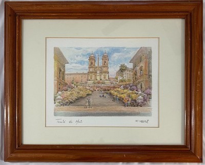 F. Neri Trinita dei Monti Rome Signed Italian Print Framed 16.5x13.5
