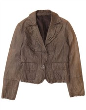 Stefanel Damen 2 Knopf Leder Blazer Jacke IT 40 Small Grau Leder DD10