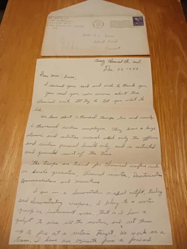 1949 Cold War Military Letter + Envelope Army Chemical Center MD, Mortar Crew