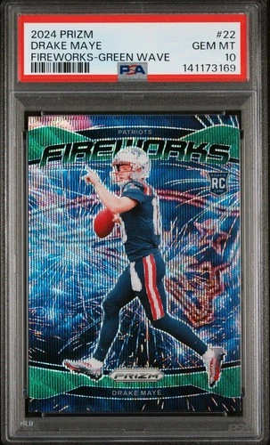 2024 PANINI PRIZM FIREWORKS GREEN WAVE #22 DRAKE MAYE ROOKIE RC PSA 10